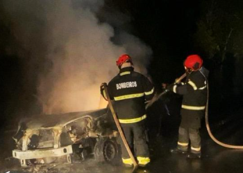 Na BR-174, Corpo de Bombeiros combate incêndio em veículo e impede propagação para área de vegetação